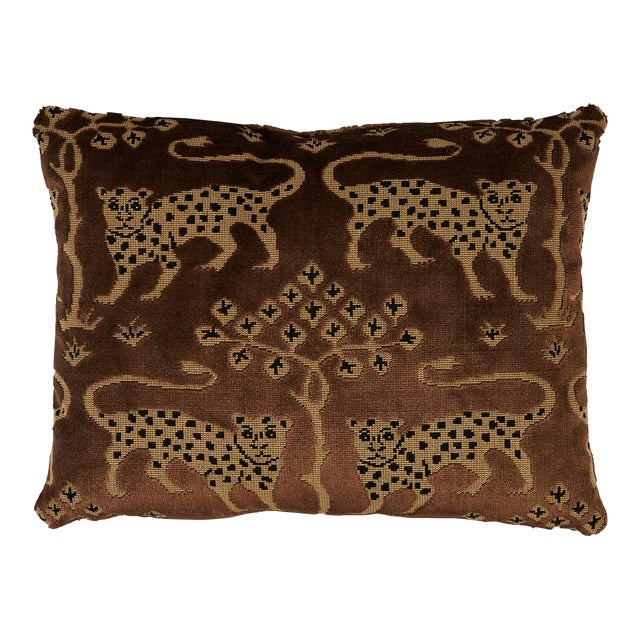 Schumacher Woodland Leopard Velvet 16" Pillow in Sepia For Sale