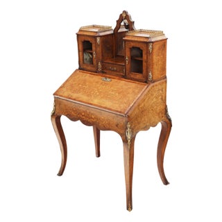 Antique Inlaid Burr Walnut Desk, 1800s For Sale