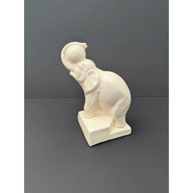 Art Deco Elephant with Balloon in Glazed and Crackled Earthenware by Duquenne for Longwy, 1930s For Sale - Image 4 of 6