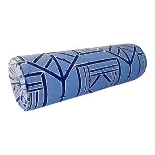 Thibaut “Shoji Panel” Bolster Pillow – Blue & Navy For Sale