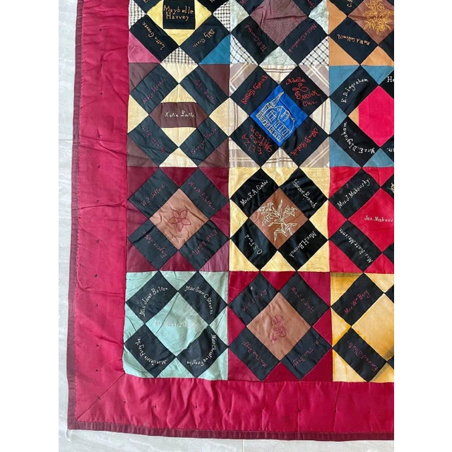Textile Antique Patchwork Embroidered Signature Quilt, Mid 19th Century For Sale - Image 7 of 9