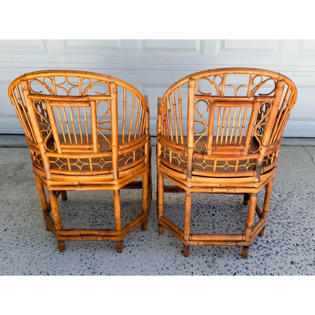 Mid-Century Modern Brighton Pavilion Style Scorched Bamboo Chairs-a Pair For Sale - Image 3 of 11