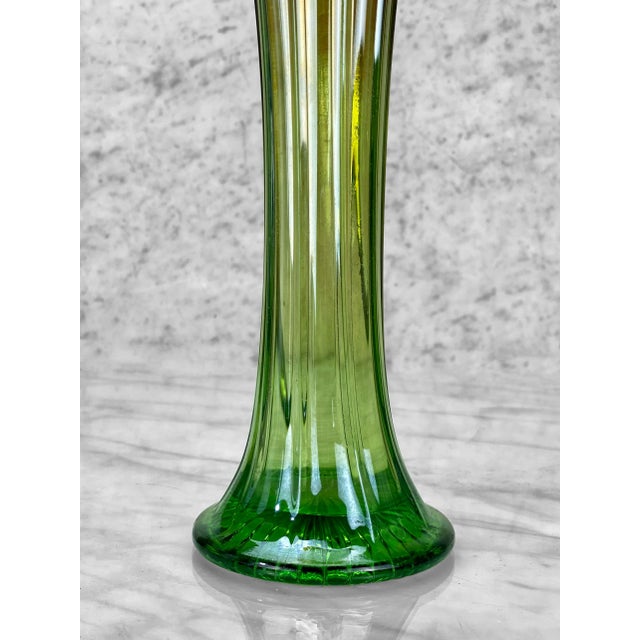 Mid 20th Century Mid-Century Green Iridescent Carnival Art Glass Swung Vase For Sale - Image 5 of 9
