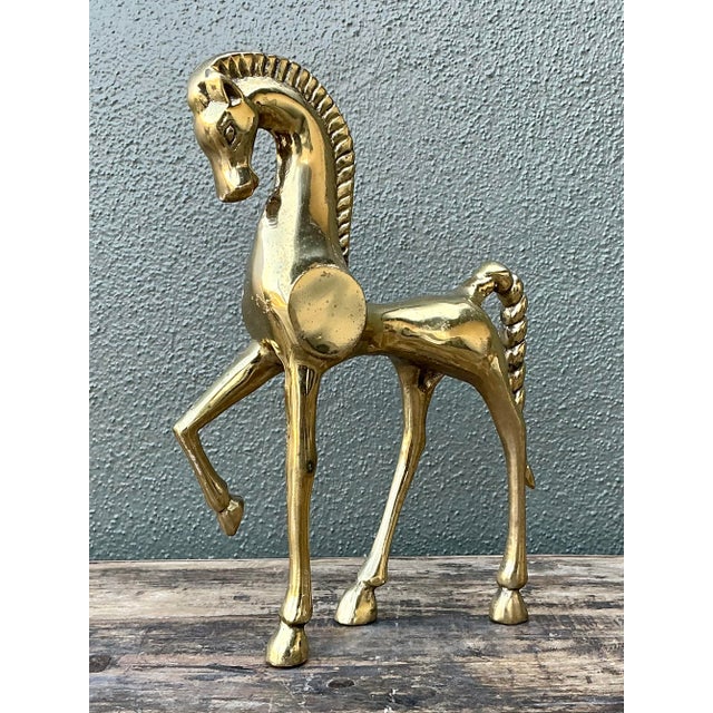 Late 20th Century Vintage MCM Polished Brass Etruscan Horse For Sale - Image 5 of 12