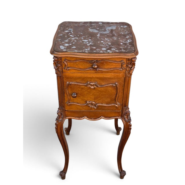 19th Century French Bedside Walnut Cabinet Marble Top Insert Marble. For Sale - Image 16 of 18
