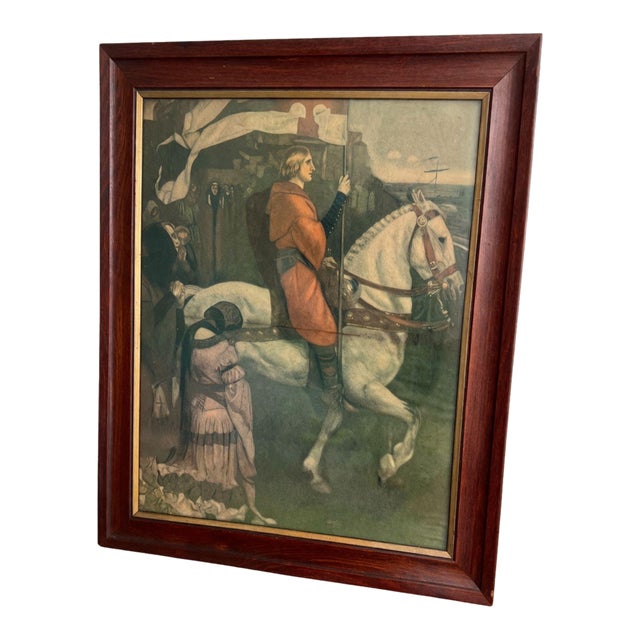 1950s Framed Medieval Print After Edwin Austin Abbey “Sir Galahad Passes From the Land” For Sale