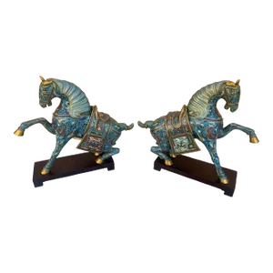 Vintage Chinese Cloisonné War Horse Sculptures - Pair