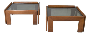 Italian Walnut and Smoked Glass Coffee Tables by Afra & Tobia Scarpa, 1970s, Set of 2
