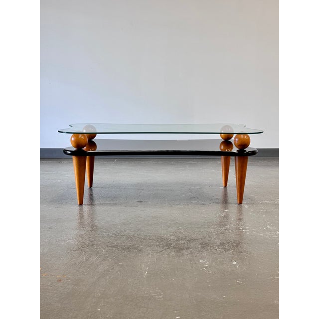 Postmodern Late 20th Century Postmodern Wavy Glass and Lacquer Coffee Table For Sale - Image 3 of 15