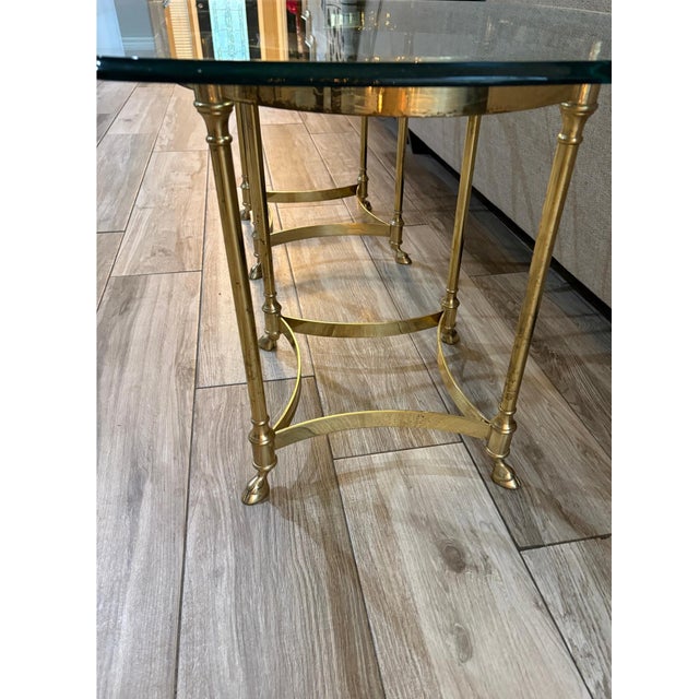 La Barge La Barge Style Vintage Brass Base Glass Top Side Table With Hoof Feet Labarge For Sale - Image 4 of 11