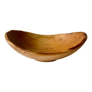 Artisan-Made Oval Cherry Wood Bowl Hand Turned Live Edge Signed Andrew Pearce Rustic Sculptural Decor For Sale