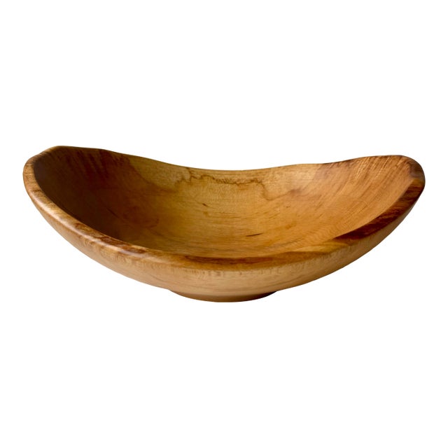 Artisan-Made Oval Cherry Wood Bowl Hand Turned Live Edge Signed Andrew Pearce Rustic Sculptural Decor For Sale
