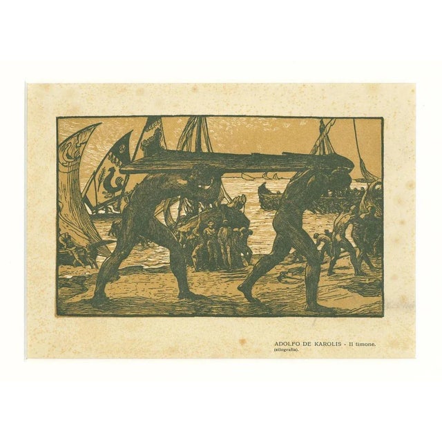 Il Timone is an original woodcut on ivory-colored paper realized by Adolfo De Karolis. The state of preservation is...