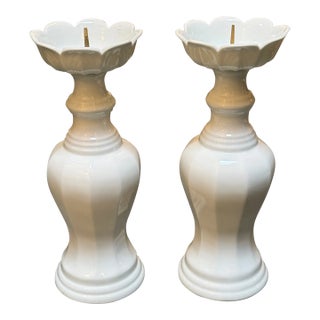 Lotus Shaped Ceramic Candle Holders, Pair For Sale