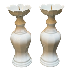 Lotus Shaped Ceramic Candle Holders, Pair
