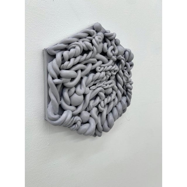 Lilac Grey Sculptural Hexagonal Fake Marshmallow Series Wall Art in Clay For Sale - Image 3 of 9