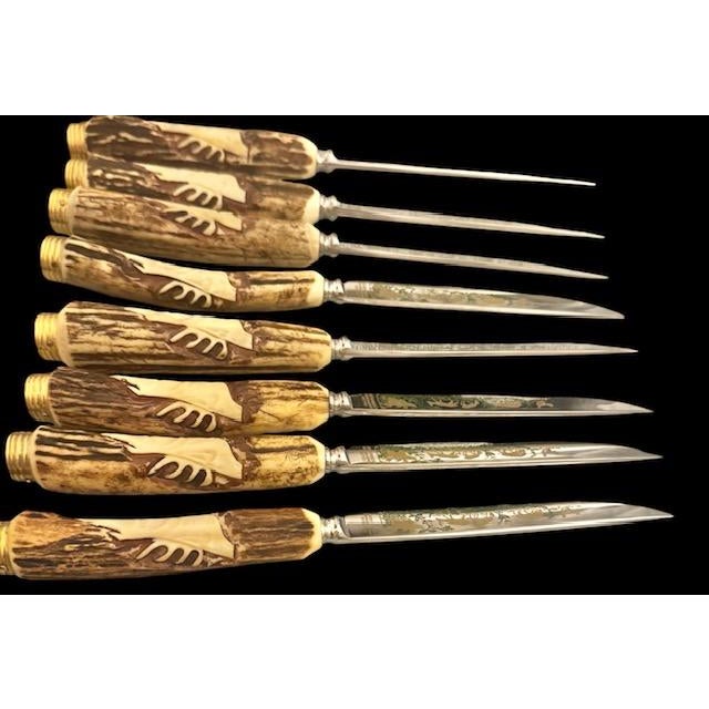 Vintage Anton Wingen Jr. Solingen “Othello” Stag Antler Knife & Fork Set Service for Eight - 16 pcs For Sale - Image 18 of 18