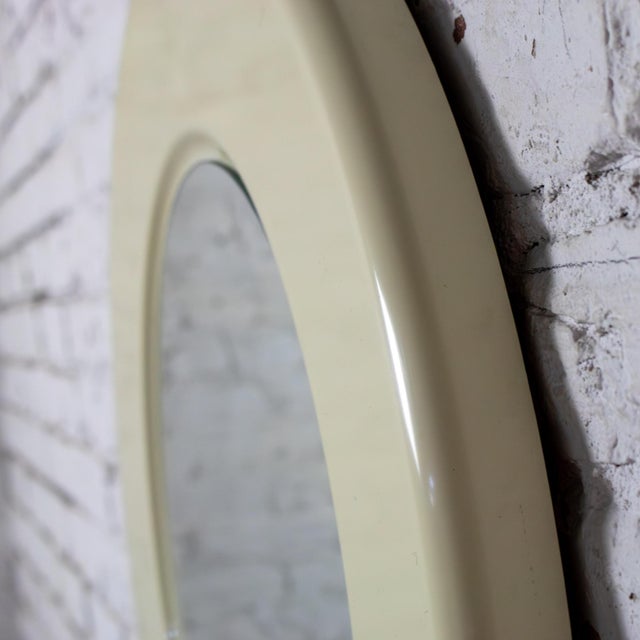 Late 20th Century Modern Wall Mirror W/Round Off White Plastic Frame For Sale - Image 10 of 18