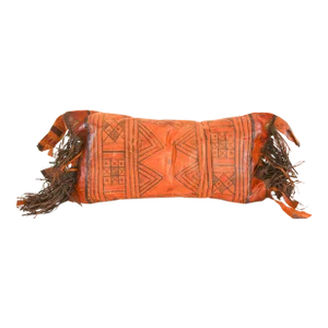 African Tuareg Hand-Tooled Leather Pillow With Fringes