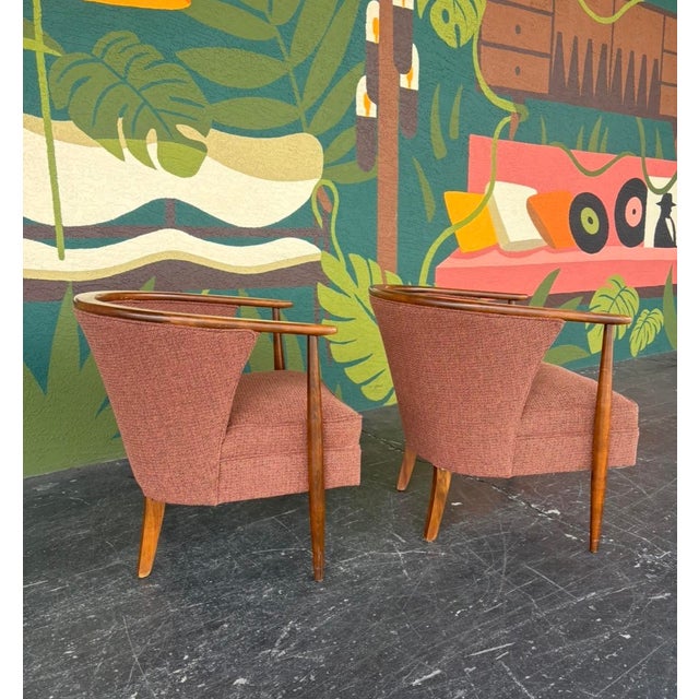 Red Reupholstered Mid Century Barrel Chair Pair For Sale - Image 8 of 13
