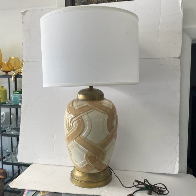 Metal Large 1970s Frederick Cooper Ceramic Lamp With Brass For Sale - Image 7 of 8