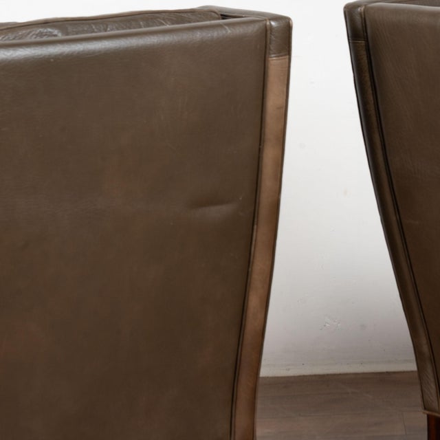 Brown Pair of Mid Century Danish Brown Leather Wingback Club Chairs For Sale - Image 8 of 9