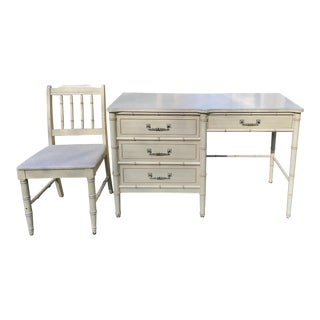 1970s Henry Link Bali Hai Desk and Chair Set of 2 For Sale