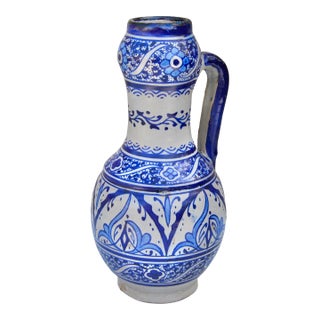 Early 20th Century Handmade Moorish Ceramic-Art Vase W/Blue Hues For Sale
