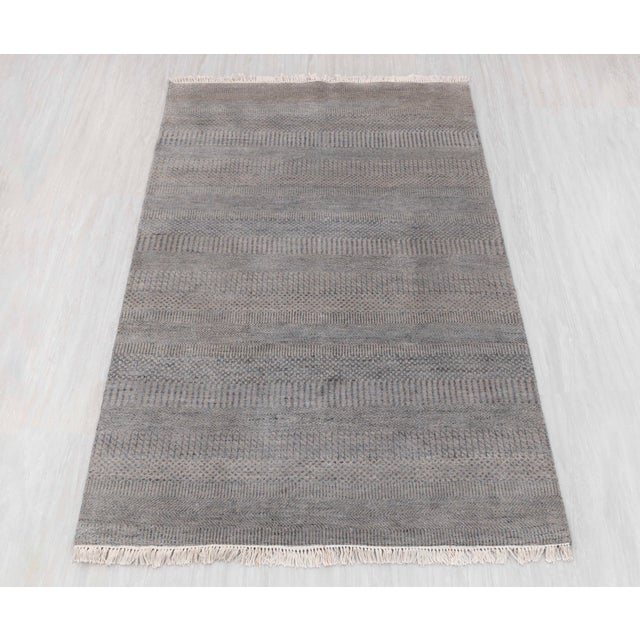 4' x 16' Savannah Hand Knotted Modern Grey Wool & Silk Rug For Sale - Image 16 of 17