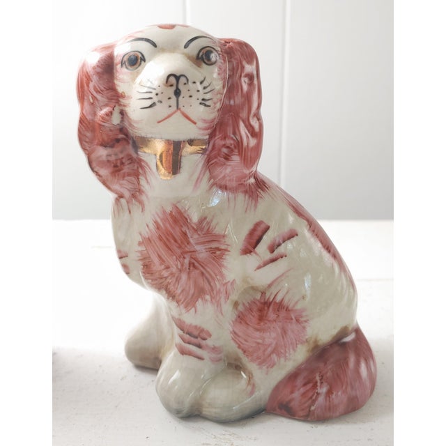 English Vintage Reproduction Porcelain Staffordshire Dog Figurines, a Pair For Sale - Image 3 of 8