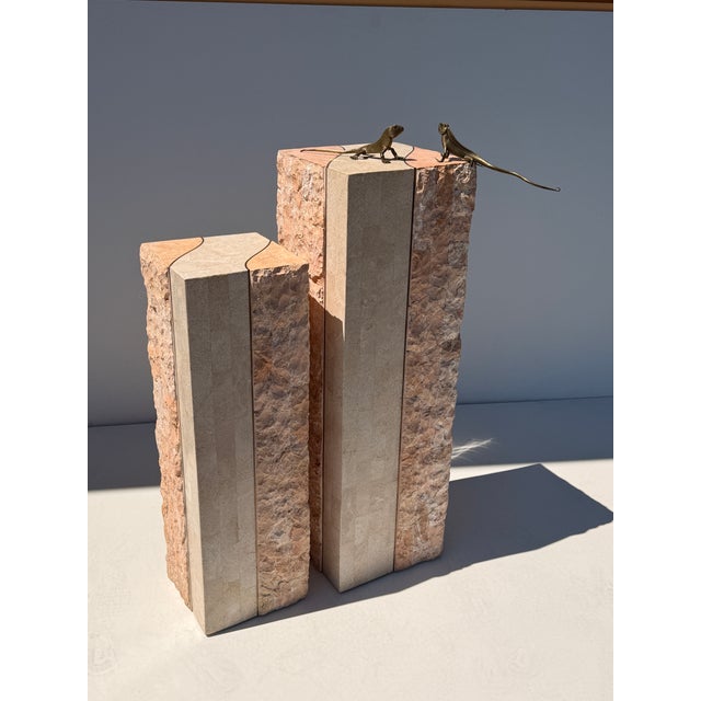 Mid-Century Modern Pair of Tessellated Coral and Pink Stone Pedestals For Sale - Image 3 of 12