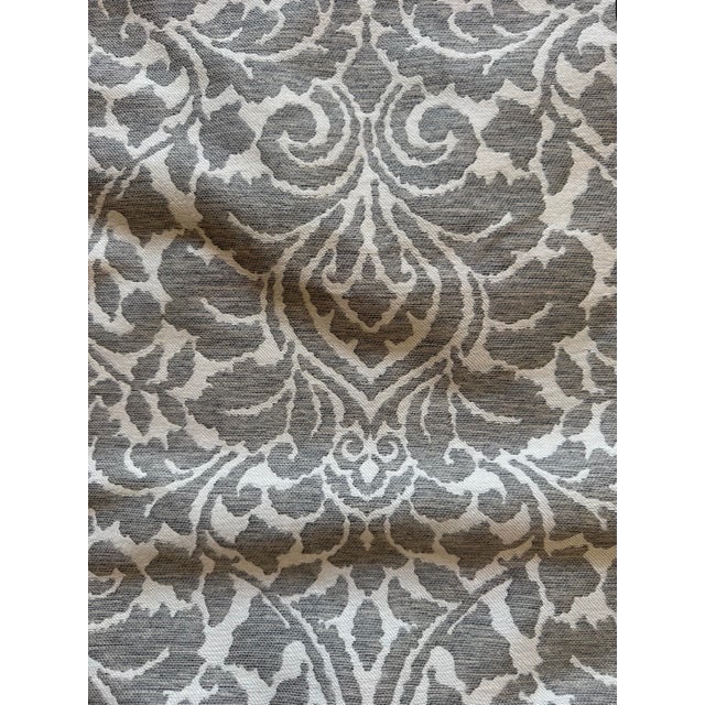 2020s Pair of Ethan Allen Luxury Gray & Ivory Damask Upholstery Weight Decorative Pillows With Fringe For Sale - Image 5 of 9