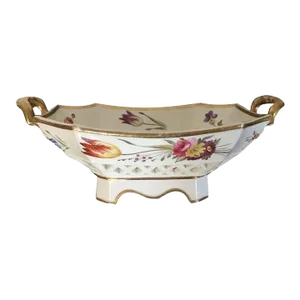 1820 Antique English Porcelain Reticulated Fruit Bowl with Painted Flowers