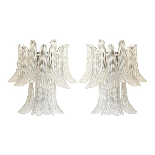 Pair of murano glass transparent diamanted "selle" wall sconces . all made in italy, made in murano glass. “selle”...