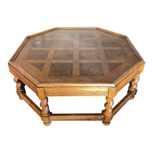 Baker Octagonal Oak & Walnut Burlwood Coffee Table Chairish