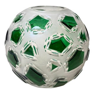 Bohemian Emerald Green Lead Crystal Vase with Hand-Cut Faceted Decorations, 1960s For Sale