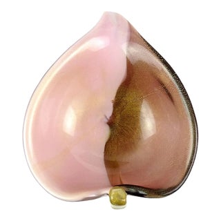 Vintage Murano Gold Fleck Amethyst Purple Calla Lily Italian Art Glass Decorative Vide Poche Bowl For Sale