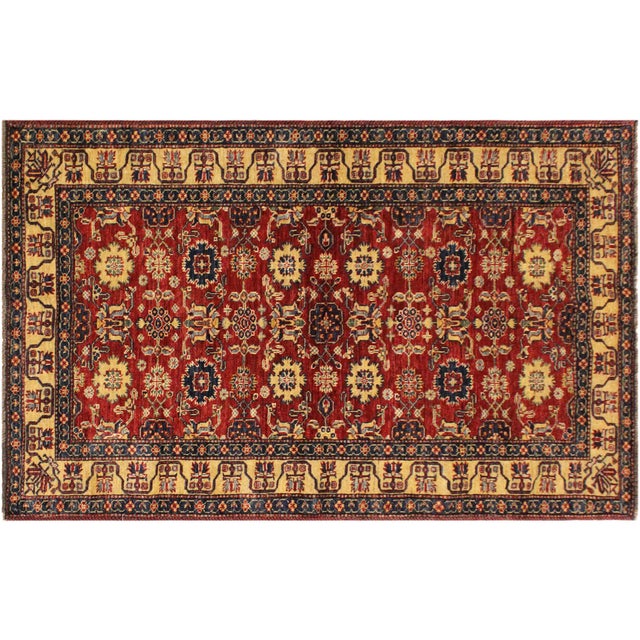 Rustic Super Kazak Red/Beige Wool Rug - 4'1'' X 5'10'' For Sale - Image 9 of 10