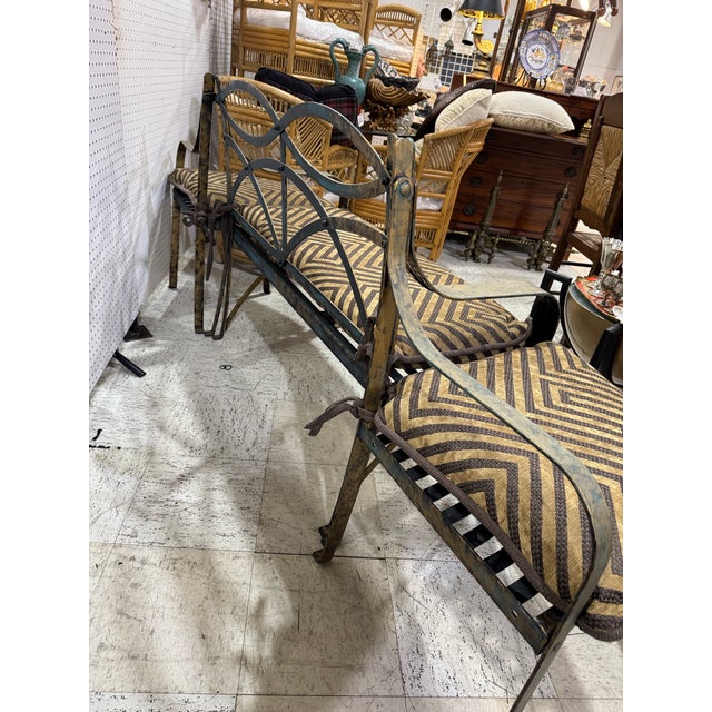 Antique French Three-Part Iron Bench With New Custom Cushions For Sale In Richmond - Image 6 of 12