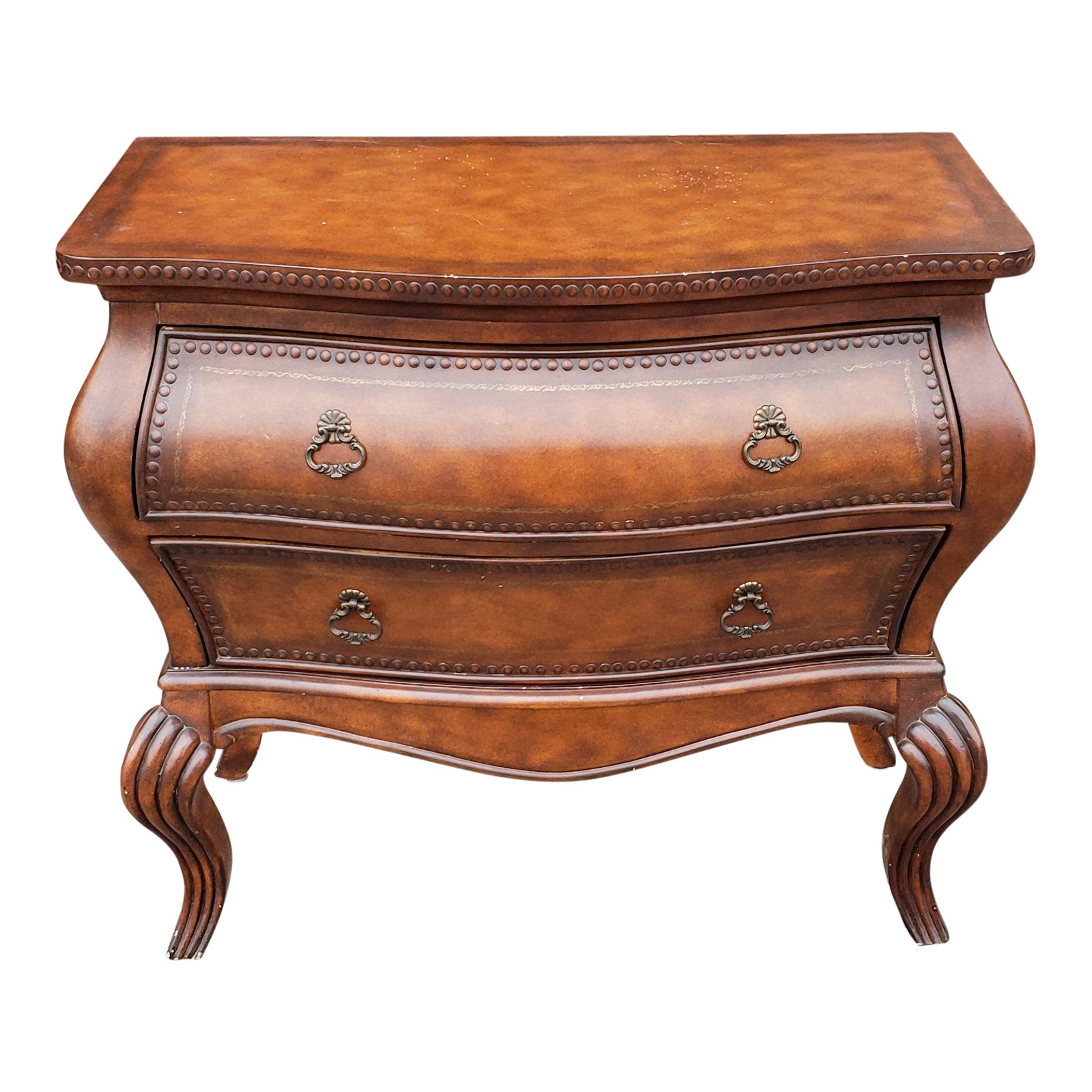 Imported Faux Leather Painted 2 Drawer Bombe Entranceway Chest Of