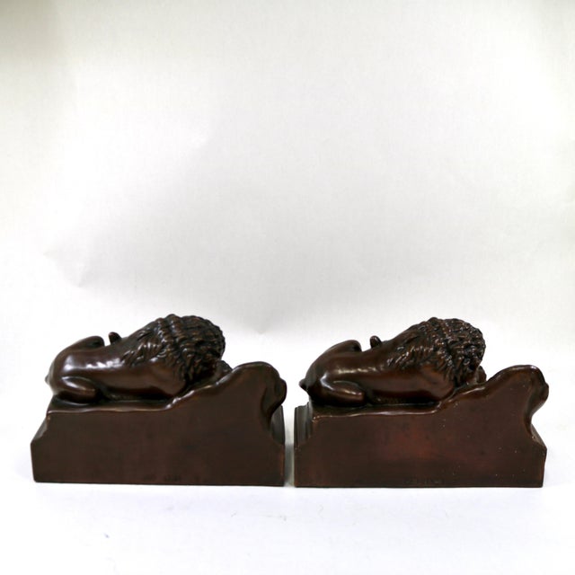 1930's Lion of Lucerne Bronze Finish Metal Bookends by Jennings Brothers Usa-a Pair For Sale In Cincinnati - Image 6 of 12