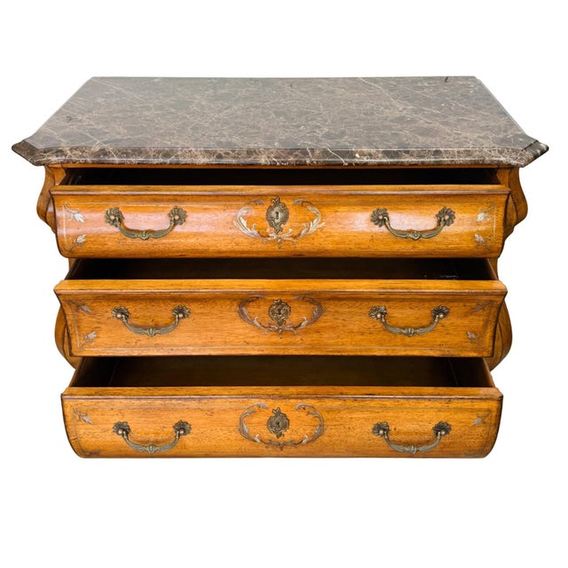 1990s 1990s French Provincial Louis XV Style Hand-Painted Marble Top Bombe Commode Chest by Ferguson Copeland For Sale - Image 5 of 14
