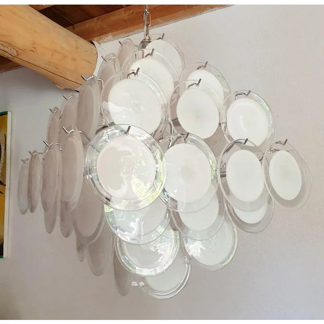 Mid Century Modern Murano White Disc Chandelier 1980s For Sale - Image 9 of 11