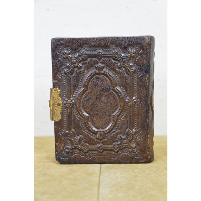 Antique Hidden Secret Embossed Leather Book Storage Compartment Box Album 5" For Sale - Image 9 of 14