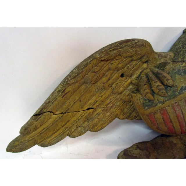 Late 19th Century Hand-Carved & Painted Wooden Eagle With Shield Bellamy Style For Sale In Savannah - Image 6 of 10