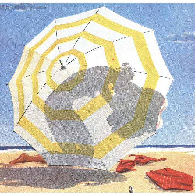 1949 French Mid-Century Advertisement Print-Summer at the Beach For Sale - Image 4 of 4