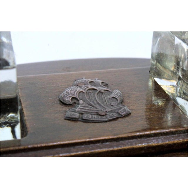 Wood and Glass Inkwell with Pen and Silver Applications For Sale - Image 4 of 8