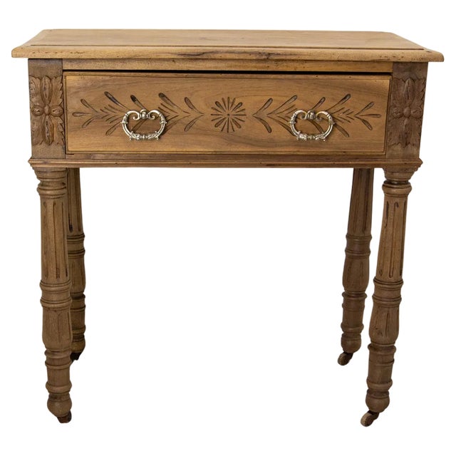 19th Century French Writing Table on Wheels in Carved Walnut, 1880s For Sale