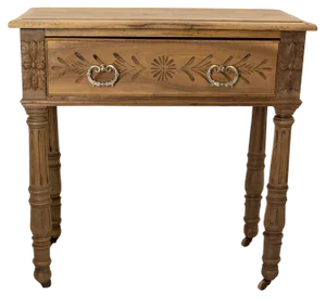 19th Century French Writing Table on Wheels in Carved Walnut, 1880s