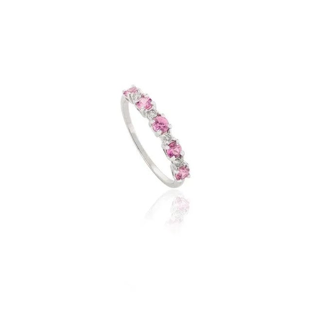 This is part of Chairish’s Fine Jewelry assortment. Minimal Pink Sapphire Diamond Half Stacking Band Ring in 14K Gold...